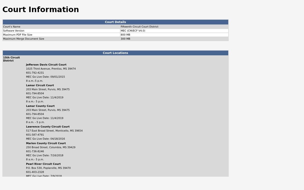 Marion County Circuit case search CourtInfo page for Fifteenth Circuit MEC