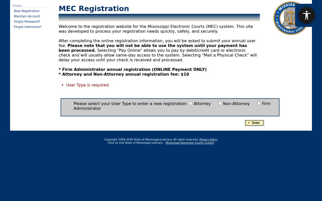 Marion County case search PAMEC registration page