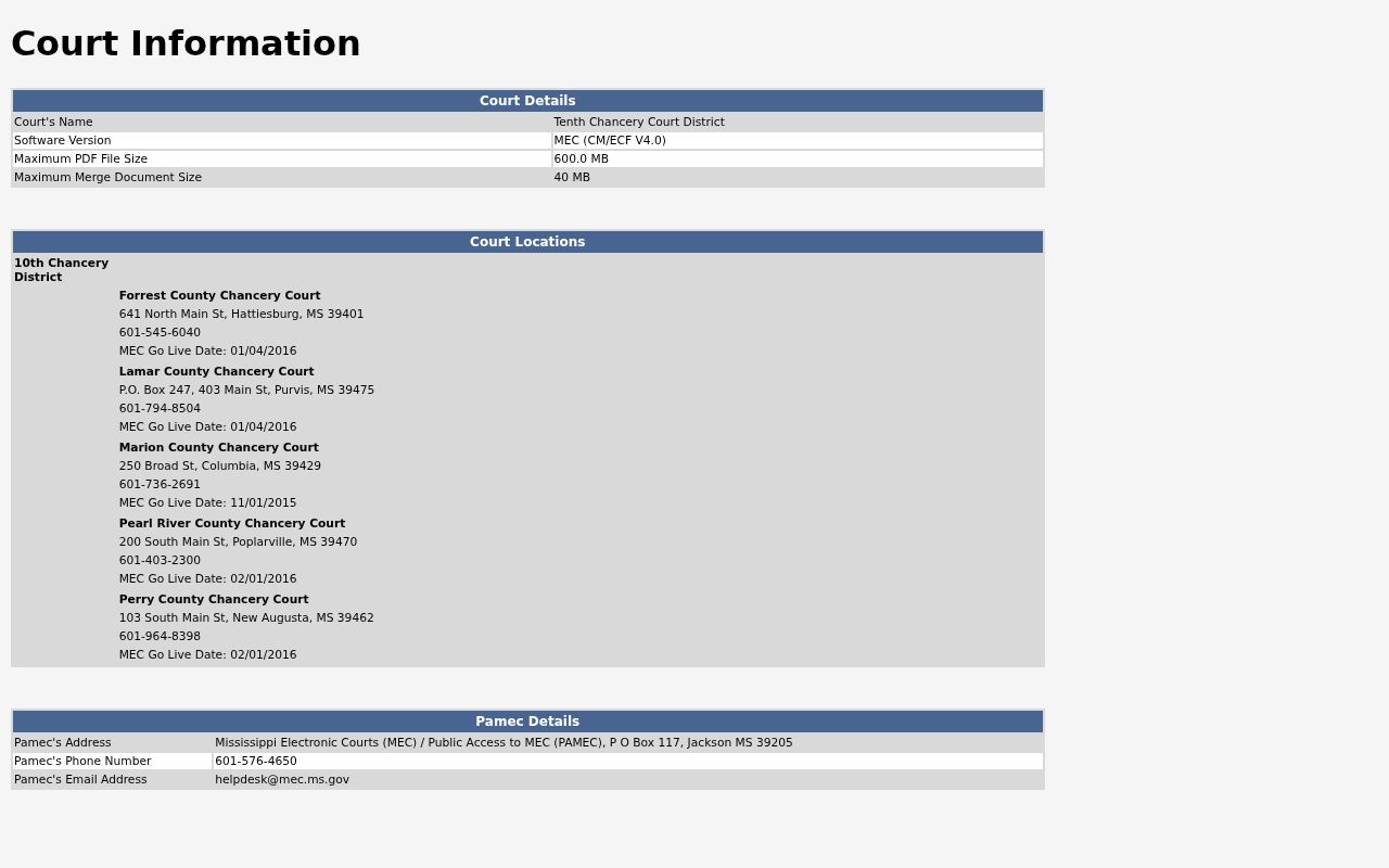 Marion County civil docket Tenth Chancery MEC status flags