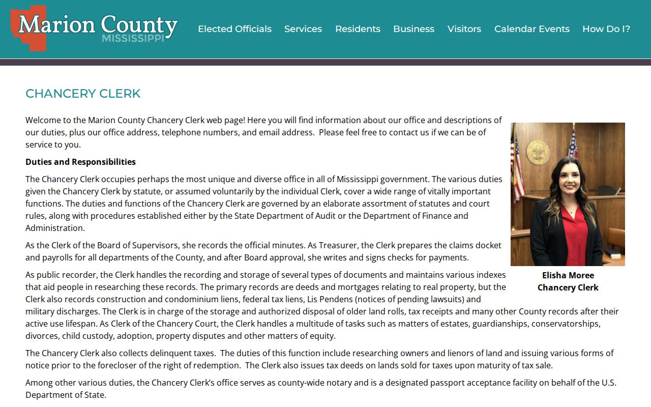 Marion County Chancery Clerk court and land records counter information