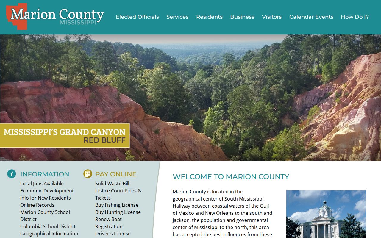 Marion County court docket office navigation on the official county government site
